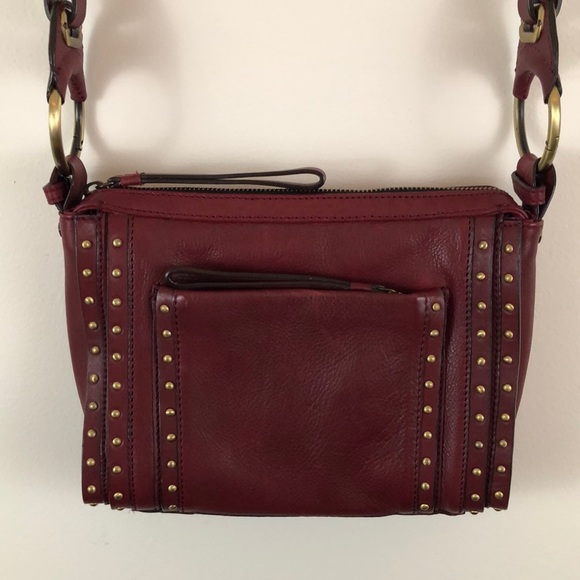 orYANY Handbags - orYany Maroon Pebbled Leather Studded Crossbody